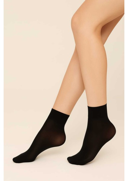 Kadın Soket Kısa Çorap Orta Kalın Micro 40 Siyah Mat Mus Çorap