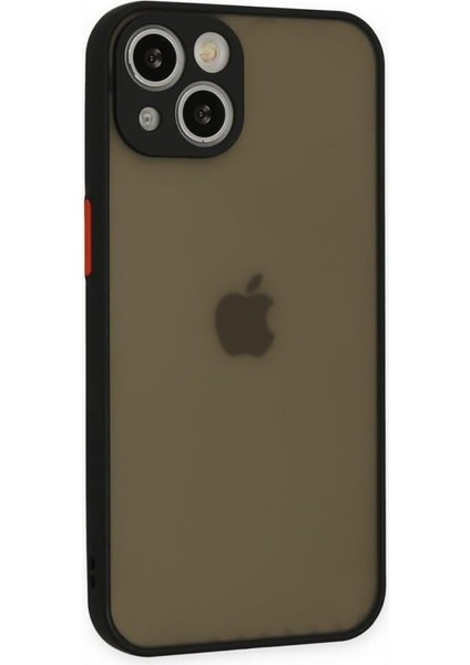 Aksesuar 13 ile Uyumlu Arka Kısmı Mat Şeffaf Yapıya Sahip Kenarları Silikon Tpu Malzemeden Üretilmiş Renkli Tuşlara Sahip Kamera Korumalı Transparan Kılıf (Siyah)