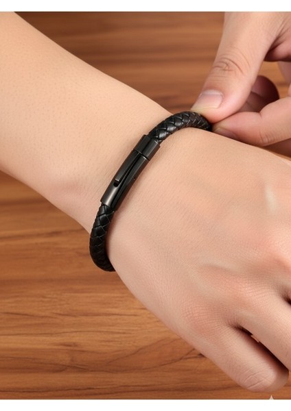 DBG8181 Erkek Deri Bileklik Paslanmaz Çelik Metal Siyah fiyatları