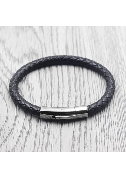 DBG8181 Erkek Deri Bileklik Paslanmaz Çelik Metal Siyah modelleri