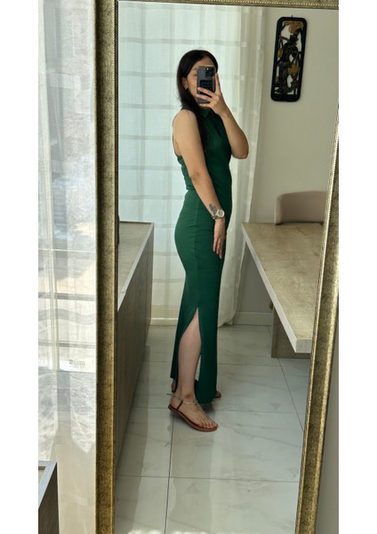 Yeşil Polo Yaka Uzun Elbise modelleri