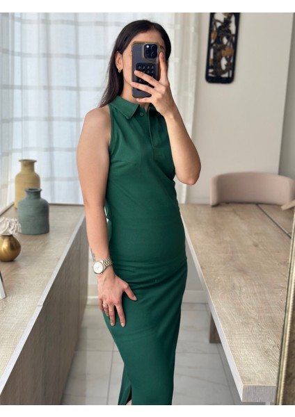 Yeşil Polo Yaka Uzun Elbise fırsatları