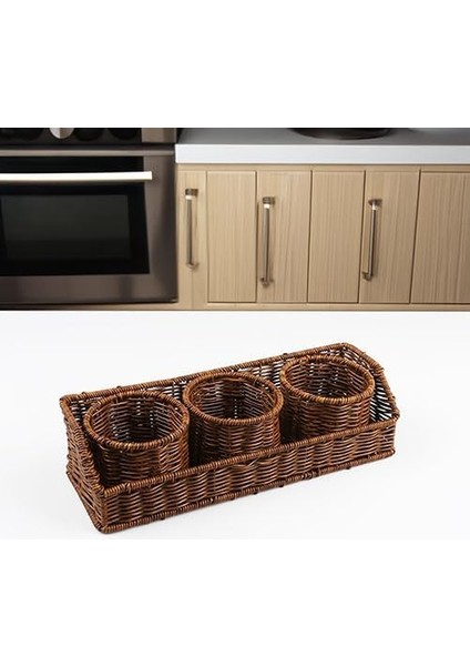 Wicker Serisi 3'lü Hasır Örme Kaşıklık & Düzenleyici