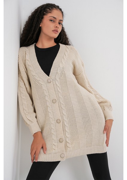 15768 Tesettür Triko Hırka - M. Krem modelleri