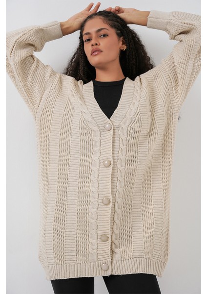 15768 Tesettür Triko Hırka - M. Krem fırsatları