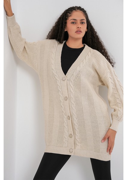 15768 Tesettür Triko Hırka - M. Krem indirimleri