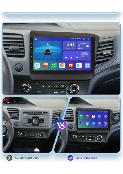 Honda Civic Wifi Gps Carplay 9 Inç 6+128GB Kamera Multimedya Navigasyon Sistemi - 2012-2015 Model indirimleri