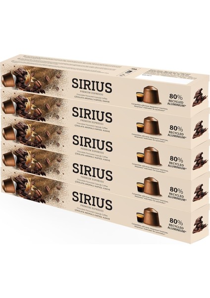 Sirius Premium Çikolata Aromalı Kapsül Kahve 5'li Set (50 Adet)
