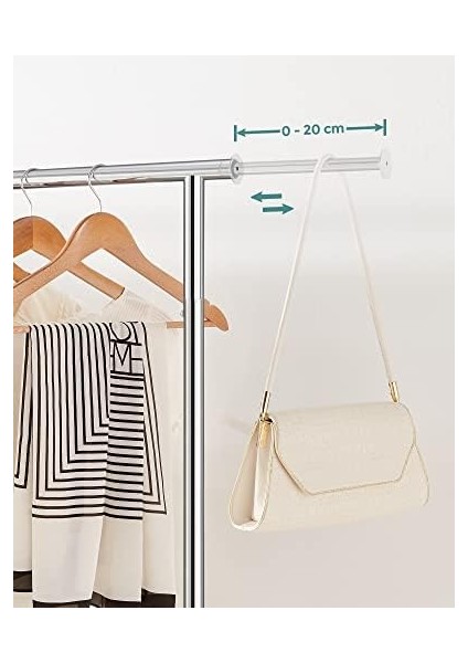 Metal Askısı, Ayakkabı Raflı, Tekerlekli, Ağır Yükler Taşıyabilir, 50 kg Taşıma Kapasiteli, Uzunluk 110,5-150,5 Cm, Krom Kaplama HSR02S fiyatları