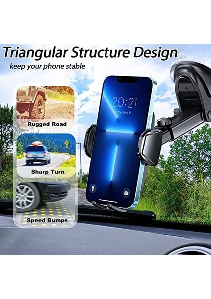 Hocerlu Araç Cep Telefonu Tutucu, Ultra Sağlam Araç Cep Telefonu Tutucu, Gösterge Paneli ve Ön Cam Için Vantuz, Çok Yönlü Silikon Darbeye Dayanıklı, 360° Dönebilir, Tek Düğmeyle Çıkarma, 3,8 – 6,7 Inç modelleri
