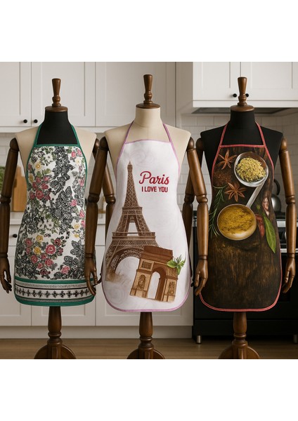 3'lü Avantajlı Mutfak Önlüğü Sıvı Geçirmez Dijital Baskılı Önlük