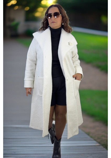 Mono Yaka Kuşaklı Torba Cepli Astarsız Büyük Beden Kadın Buklet Kaban fiyatları