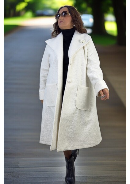 Mono Yaka Kuşaklı Torba Cepli Astarsız Büyük Beden Kadın Buklet Kaban modelleri