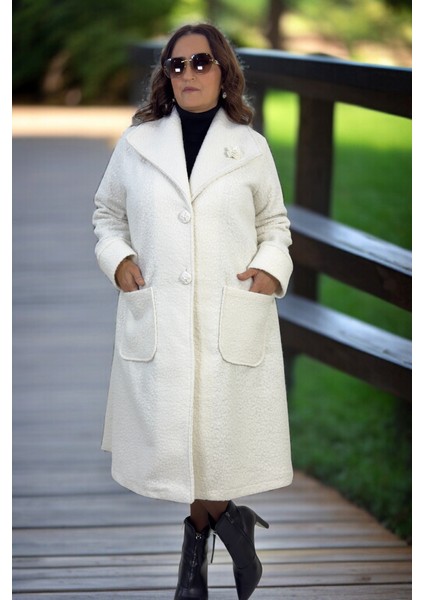 Mono Yaka Kuşaklı Torba Cepli Astarsız Büyük Beden Kadın Buklet Kaban indirimleri