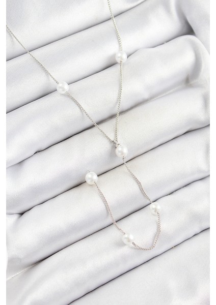 Pirinç Inci Figürlü Y Model Gümüş Renk Kadın Kolye