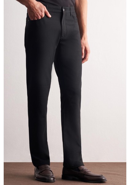Siyah 5 Cep Düz Paça Esnek Slim Fit Casual Pantolon 1003255157