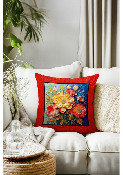 Çiçekli Kırlent Kılıfı,dijital Baskılı,tekli Kırlent Kılıfı,kırmızı Renk fırsatları