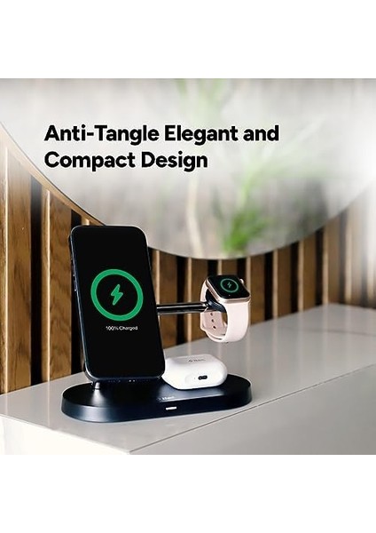 Aircharger Quattro M Magsafe Uyumlu +Applewatch+Airpods LED Li Kablosuz Hızlı Şarj Standı Siyah fiyatları