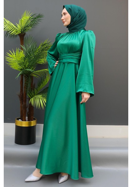Nazlı Tesettür Elbise Koyu Yeşil