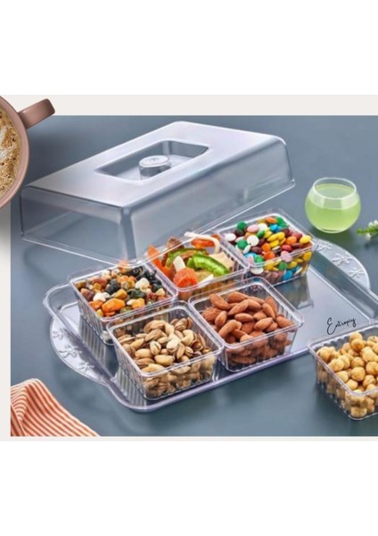 Şeffaf Kahvaltılık & Çerezlik Set – Tek Kapaklı Pratik Sunum Kabı | Akrilik Taban + Mat Cam Kase – Ev, Ofis, Kamp ve Yazlık Için