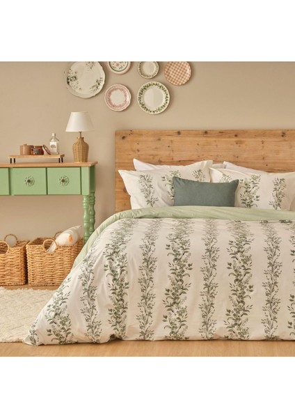 %100 Pamuk Ranforce Julia Çift Kişilik Nevresim Seti, Yeşil, 200 x 220