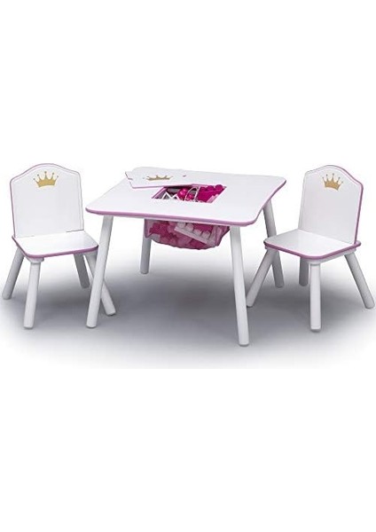 Children Prenses Taç Çocuk Ahşap Masa ve Saklamalı Takımı - Sertifikalı, Beyaz/pembe fiyatları