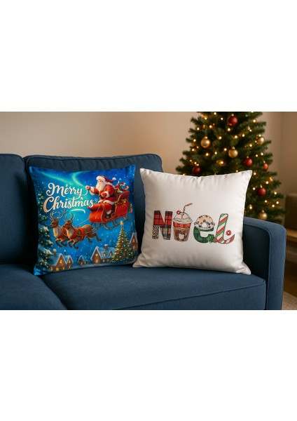 Çift Tarafı Baskılı Candy Christmas Desenli 2'li Set Kadife Kırlent Kılıfı Yılbaşı - Noel fiyatları