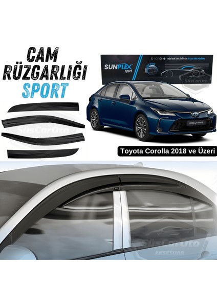 Sunplex Toyota Corolla 2018 Sonrası E210 Uyumlu Spor Cam Rüzgarlığı Seti Piano Black 4\'lü Parlak Siyah