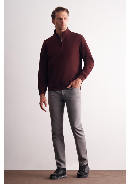Bordo Uzun Kol Hakim Yaka Düz Pamuklu Comfort Fit Sweatshirt 1013255151 fiyatları