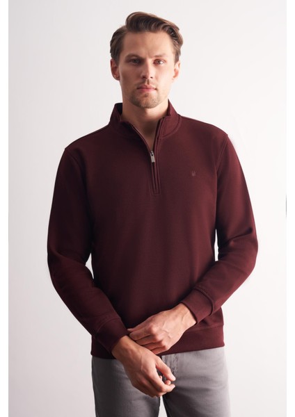Bordo Uzun Kol Hakim Yaka Düz Pamuklu Comfort Fit Sweatshirt 1013255151 modelleri