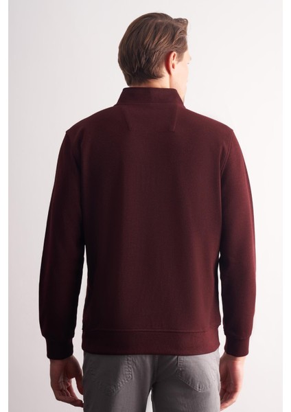 Bordo Uzun Kol Hakim Yaka Düz Pamuklu Comfort Fit Sweatshirt 1013255151 indirimleri