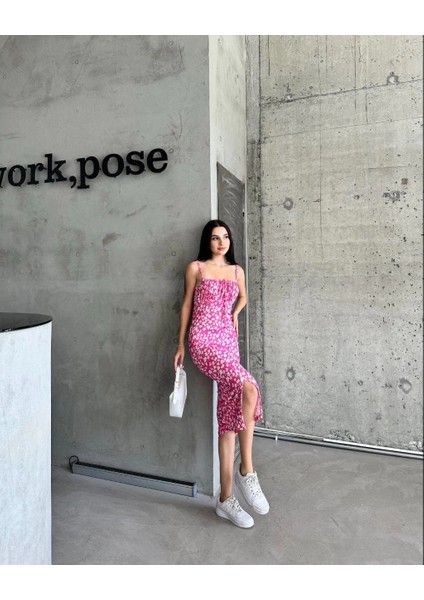 Yzlal Kaşkorse Desenli Askılı Elbise Pembe (Beden: L) fırsatları