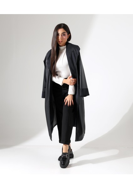 Şal Yaka Kuşaklı Büyük Beden Deri Trenç indirimleri