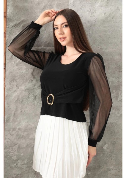 Sptrns Tokalı Tül Kollu Bluz Siyah T4071 (Beden: L) fiyatları