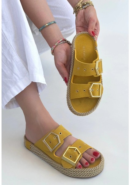 Yzlal Loera Sarı Nubuk Çift Tokalı Terlik (Numara: 37) modelleri