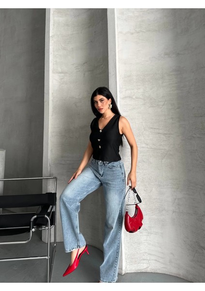 Sptrns Palazzo Straight Kar Yıkama Jeans Pantolon Mavi D2008 (Beden: 38) fırsatları