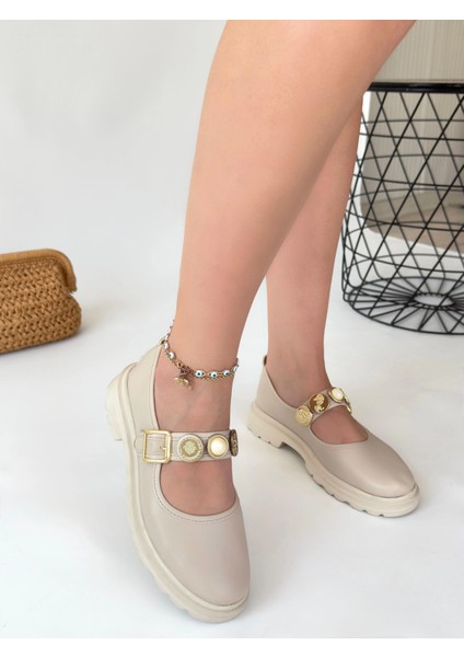 Yzlal Okira Bej Cilt Oxford Ayakkabı (Numara: 37)