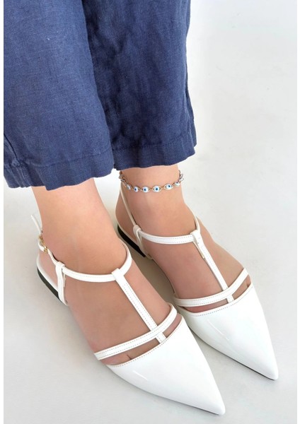 Yzlal Canca Beyaz Rugan Babet Ayakkabı (Numara: 38)