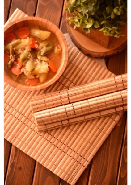 Servis Seti – 3’lü Ahşap Servisi, 30X40 Cm, Şık ve Dayanıklı Masa Altlığı, Karışık Renkli