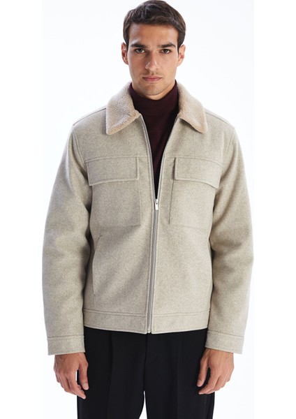 Yeni Sezon Standart Kalıp Kürk Yaka Erkek Kaşe Mont