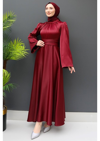 Nazlı Tesettür Elbise Bordo