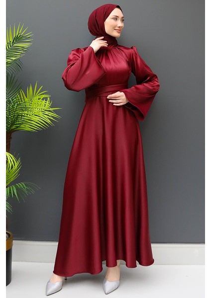 Nazlı Tesettür Elbise Bordo modelleri