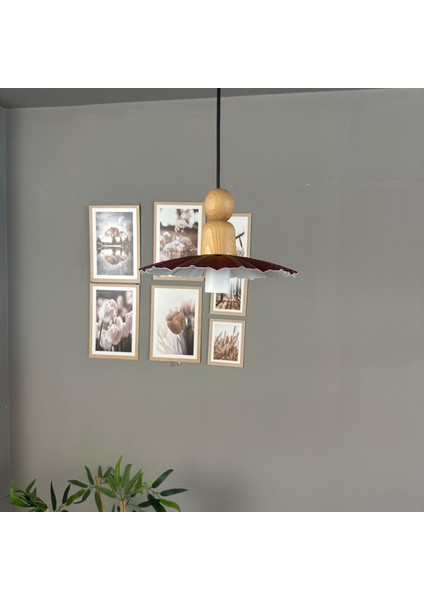 Moriva Vişne Çürüğü Metal Avize Kalın Ahşap Boncuk Başlık Tekli Rustik Cafe Modern Sarkıt Aydınlatma