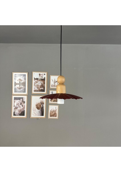 Moriva Vişne Çürüğü Metal Avize Kalın Ahşap Boncuk Başlık Tekli Rustik Cafe Modern Sarkıt Aydınlatma fiyatları