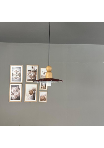 Moriva Vişne Çürüğü Metal Avize Kalın Ahşap Boncuk Başlık Tekli Rustik Cafe Modern Sarkıt Aydınlatma modelleri