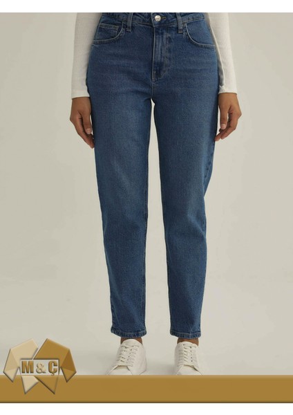 Mom Fit Rahat Kesim Kadın Jean Pantolon Mavi Siyah Kot