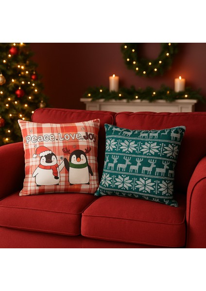 Yılbaşı Temalı 2'i Kadife Kırlent Kılıfı 43X43 cm Nakış Görünümlü Set Dijital Baskılı fiyatları