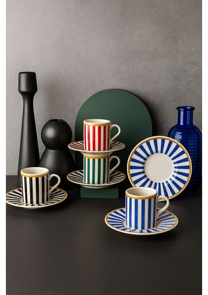 Kadıkızı 8 Parça 4 Kişilik Ritmo Porselen Kahve Fincan Takımı