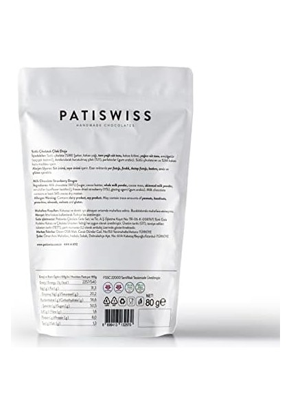 Patiswiss Sütlü Çilek Draje Doypack 80 G fiyatları