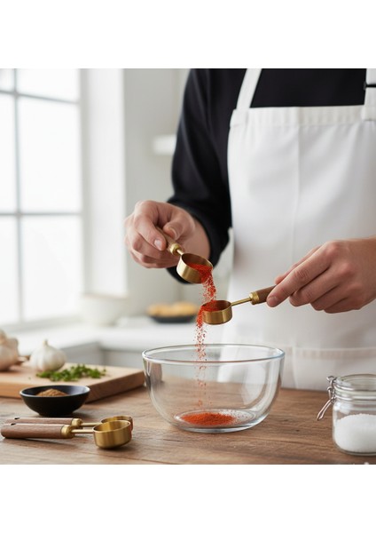 4 Adet Gold Paslanmaz Çelik Ahşap Saplı Ölçü Kaşığı Seti Ölçü Kabı 1.25ML 2.5ml 5ml 15ML fiyatları